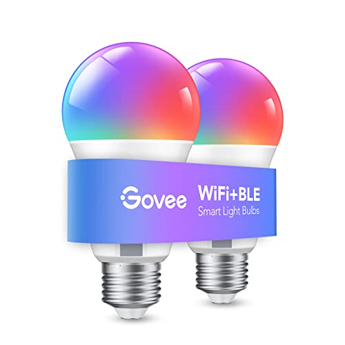 Govee Bombillas Inteligentes RGBWW, Sync de Música, 16 Millones de Colores Regulables, WiFi y Bluetooth Bombillas LED que Cambian de Color, Funciona con Alexa y Google Assistant, Paquete de 2