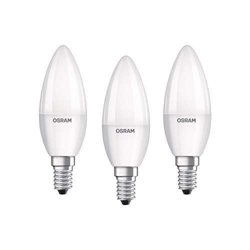 Osram Bombilla LED E14 BASE Classic B 40 - 4,9 W - 40 W equivalente a incandescente, bombilla LED vela/mate, blanco cálido - 2700 K, paquete de 3
