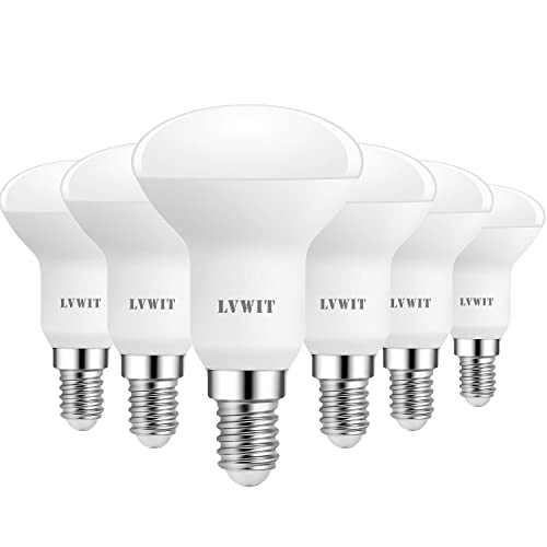 LVWIT Bombillas LED E14, 7.2W Equivalente a 60W, 2700K Luz Blanca Cálida, Bombilla Reflector LED R50 806 LM, Bajo Consumo, El Ángulo del Haz 150°. No Regulable - Pack de 6 Unidades.