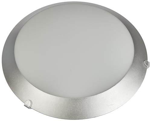 EGLO Lámpara de techo Mars 1, aplique de acero, color: blanco, cristal: blanco satinado con borde plateado, casquillo: E27