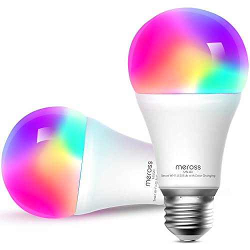 meross Bombilla LED Wifi Inteligente Multicolor - Luces Cálidas/Frías RGBWW, Lámpara Regulable, 9W E27, 2700-6500K, Compatible con Alexa,Google Home y SmartThings, Paquete de 2