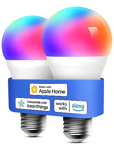 meross Bombilla Inteligente WiFi, Bombilla LED Multicolor RGBWW, 9W E27, 2700-6500K, Compatible con Apple HomeKit, Alexa, Google Home y SmartThings, 2 Piezas