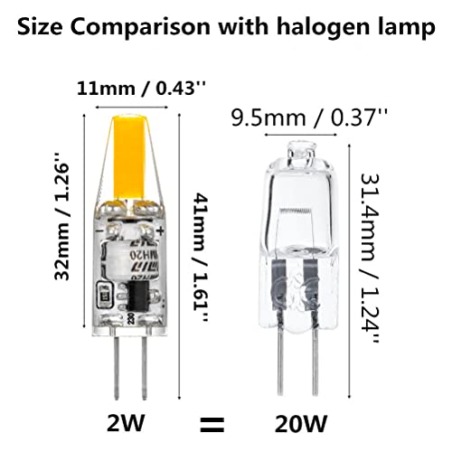 ZSZT G4 LED Bombilla de COB, AC 220V 2W G4 Lámpara Equivalente a Lámpara Halógena 25W, 2700K Luz Blanca Cálida Luz Impermeable Paquete de 5
