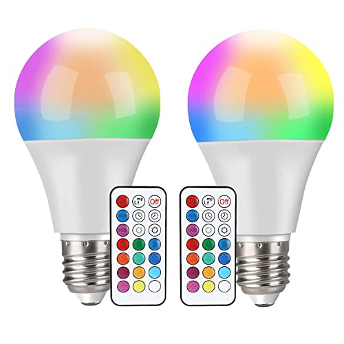 Bombillas LED [2 Piezas], RGBW 10W con Control Remoto, Regulable Cambio de Color E27 con Función de Memoria y Temporizador para Hogar, Decoración, Bar, Fiesta