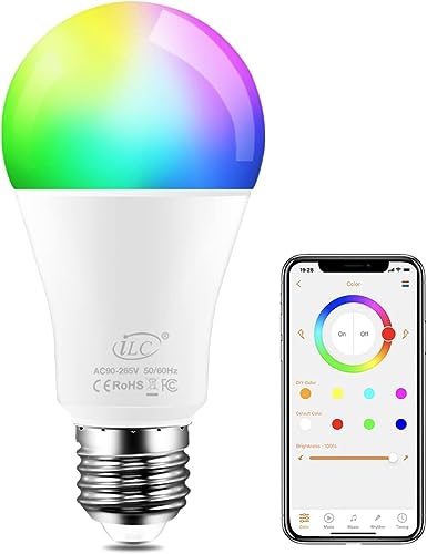 iLC Bombillas Colores LED, E27 RGBW controlada por APP, sincronizada con la música, multicolor Cambio de Color Regulable (equivalente 60W)