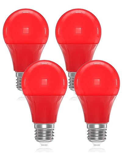 DoRight 9W Rojo Bombillas LED E27, 9W A60/A19 Bombilla de Luz de Color E27 Rojo Lámpara de Filamento 60W Equivalente Incandescente para Hogar Fiesta Bar Navidad Decoración Iluminación (4-Pack)