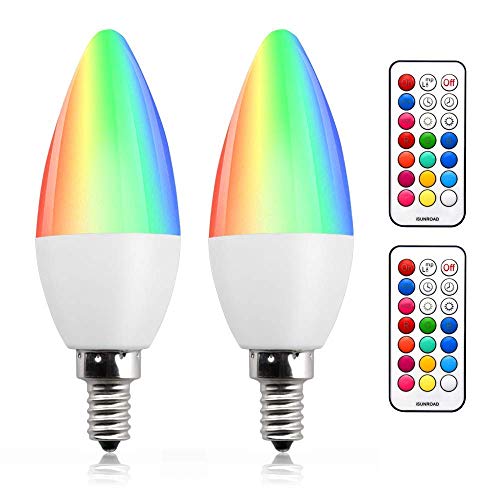 Bonlux Bombillas LED E14 RGB de Colores de 3W Regulables Bombilla de Vela C35 E14 Luz de Color 12 Colores Mando a Distancia Función de Memoria y Cronometraje para Casa Fiesta(2 Unidades)