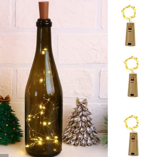 PAWARSO Luz de Botella, Luz Corcho Luces LED para Botellas con Alambre de Cobre de Vino 2m 20 LED a Pilas Decorativas para Navidad, Romántico Boda, Fiesta (Blanco Cálido-3 Piezas)