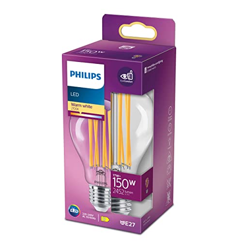 Philips - Bombilla LED cristal 150W estándar E27 luz blanca cálida, transparente, no regulable