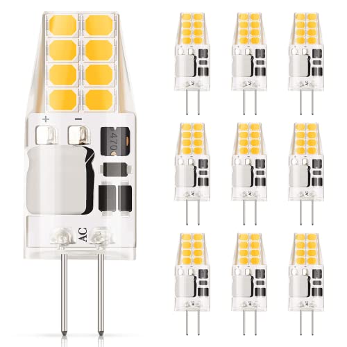DiCUNO Bombilla LED G4, 2W equivalente a la lámpara halógena de 20W, Blanco cálido 3000K, 230LM, AC/DC 12V, No regulable, Ángulo de haz de 360°, 20 * 2835 SMD, 10 Piezas