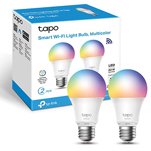 TP-Link Tapo L530E , Bombilla LED inteligente Wi-Fi, multicolor, regulable, E27, 8.7 W 806 lm, compatible con Alexa y Google Home, 2 Unidad ( Paquete de 1)