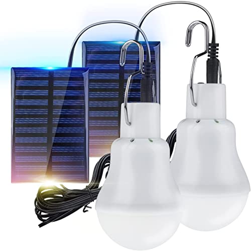 TechKen 2 Portátil Lámpara Solares LED Bombillas 3W con 3M Cable,luminación Luz de Emergencia Solar para Interior Exterior Camping, Senderismo, Pesca,Gallinero