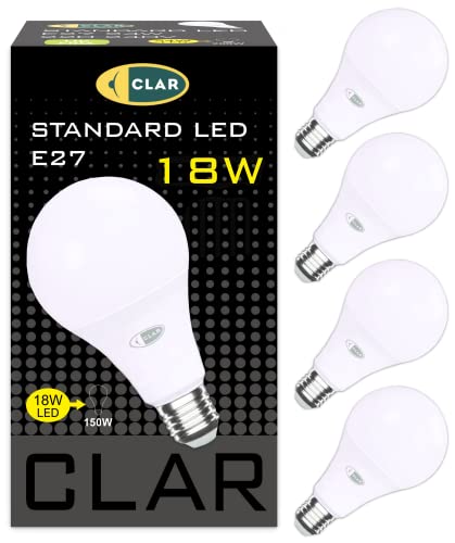 CLAR - Bombilla LED E27 18W (Corresponde a 125W-150W) Bombilla LED Potente, Blanco Neutro 4000ºk (Pack 4)