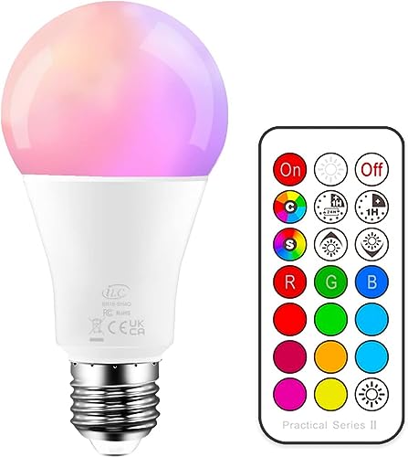 iLC Bombillas Colores RGBW LED Bombilla Regulable Cambio de Color Edison 10W E27 - RGB 12 Color - Control remoto Incluido para Casa/Decoración/Bar/Fiesta/KTV Ambiente Ambiance Iluminación