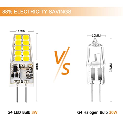 Auting Bombillas G4 LED 12V, 3W 20 * 2835 Equivalente a la Lámpara Halógena de 30W, No Regulable,300LM,Blanco frío 6000K,Ángulo de haz de 360°-10 Piezas