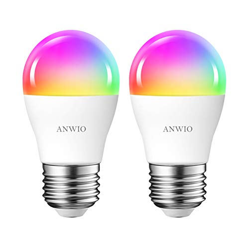 ANWIO 2x 5W Bombillas Inteligentes LED E27 RGB WiFi y Bluetooth, G45 mini Golf Equivalente a 40W, 470 Lúmenes, Funciona con Alexa, Google Home y Smart Life