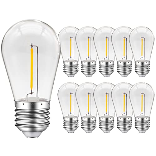MZYOYO S14 1W E27 LED,E27 LED Vintage Edison Bombilla,1W LED Lámpara de Filamento,Bombilla LED E27,para S14 al aire libre LED cadena de luz,2200K blanco cálido,no regulable,plástico,paquete de 10