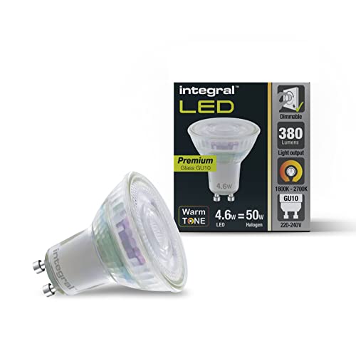 Integral bombilla LED tono cálido GU10, luz y tono regulables, de cálido a ultracálido (2700K a 1800K) como las bombillas halógenas tradicionales