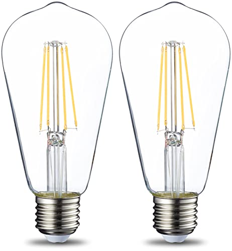 Amazon Basics - Bombilla LED E27 Vintage Edison, ST64, 7 W (equivalente a 60 W), filamento transparente, no regulable, paquete de 2
