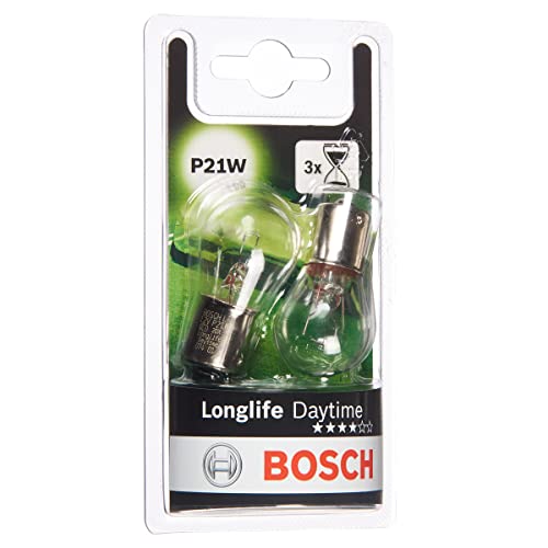 Bosch P21W Longlife Daytime Lámparas Incandescente para vehículos, 12 V 21 W BA15s, Lámparas x2, amarillo