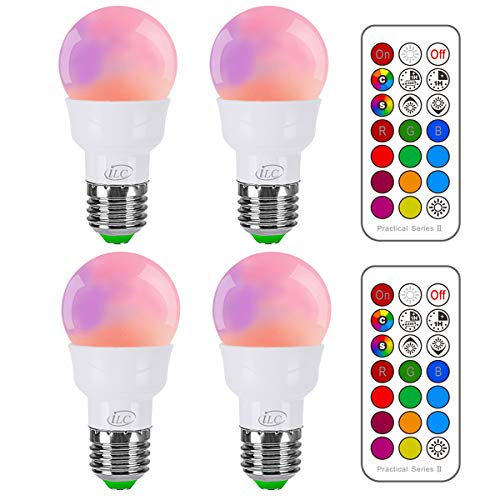 iLC Bombillas Colores RGBW LED Bombilla Cambio de Color 5W E27 Edison - RGB 12 Color - Control remoto Incluido (Pack de 4)