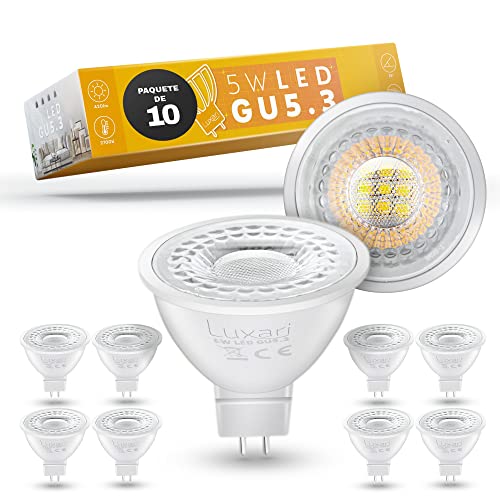 Luxari GU5.3 Lámpara LED [10x] - LED MR16 - Equivalente a una lámpara halógena de 50W - Bombilla LED 5W 420lm - GU 5.3 LED Spot con 2700K blanco cálido