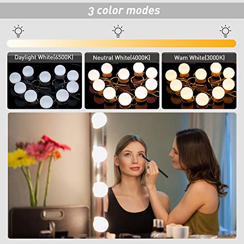 Veramz LED luces para espejo Estilo Hollywood 10 Bombillas Regulables 3 Modos de Color con USB Puerto Maquillaje Tocador Baño Regalo para Fiesta Cumpleaño