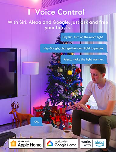 meross Bombilla LED Inteligente Wi-Fi - Multicolor, Regulable, Mando a distancia, 9W, RGBWW, E27, 2700-6500 K, Compatible con Apple HomeKit, Alexa Echo y Google Home, Paquete de 4, Actualizar