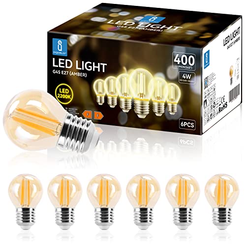 Aigostar Vintage Bombilla LED E27,4W Equivalente a 35W, Luz Cálida 2200K,400lm, G45 Bombilla Filamento Led,No Regulable,6 Pieza