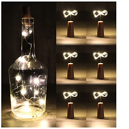 com-four® 6X Luz de Botella LED con batería - Cadena de luz de Corcho para Botellas de Vino - Luz en Blanco cálido (06 Piezas)