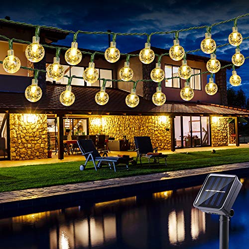 Guirnalda de Luces Solares, BrizLabs 6.5M 30 LED, Impermeable 8 Modos De Iluminación para Interiores y Exteriores Jardín, Navidad, Terraza, Patio, Fiestas (Blanco Calido)